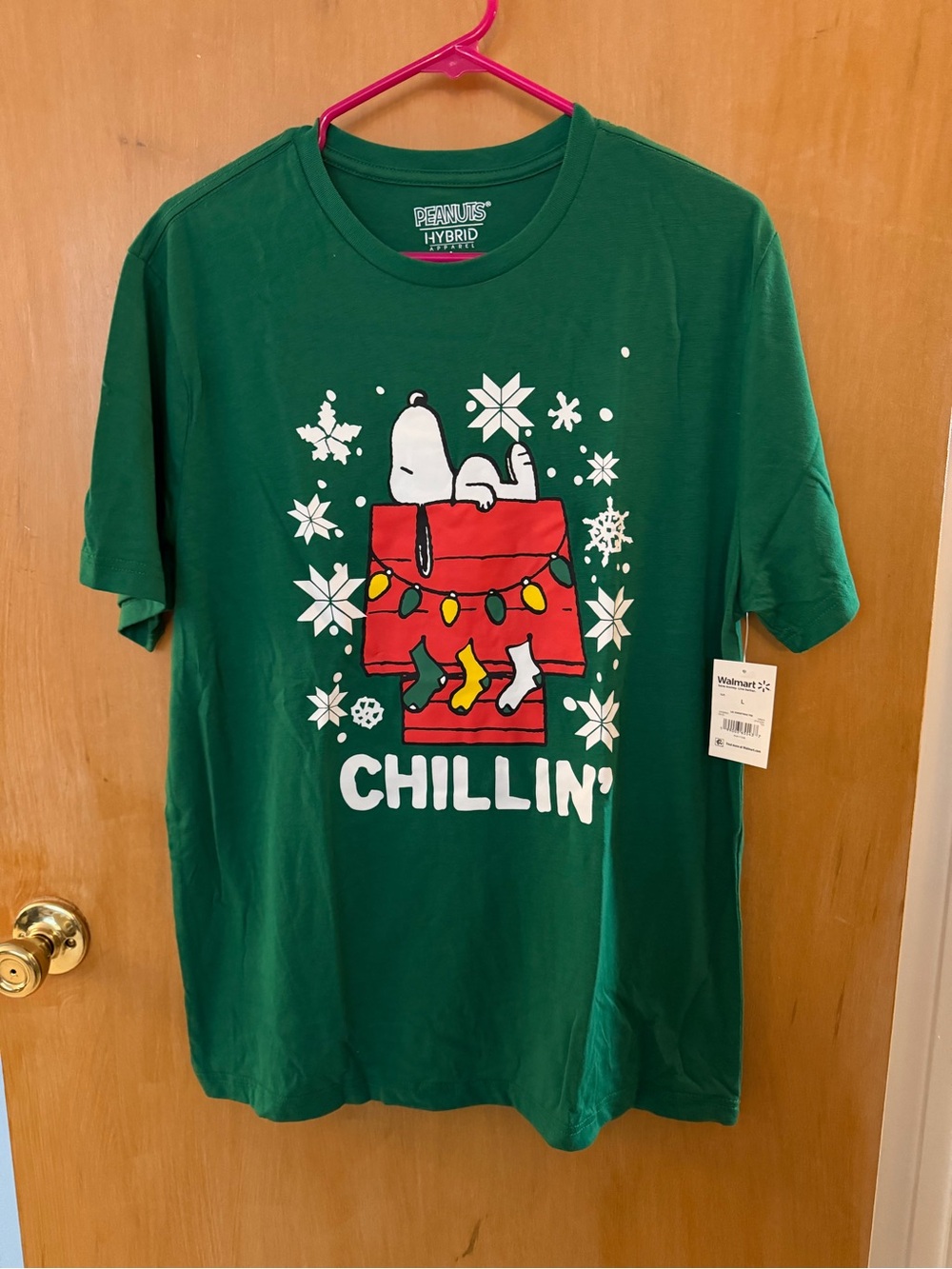Peanuts Green Short Sleeve Tee with Red Snoopy Graphic holiday tee
